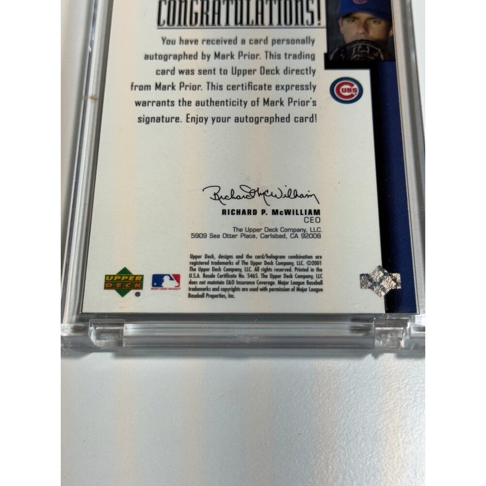 Mark Prior 2001 Upper‎ Deck Prospect Premieres /1000 #102 Rookie Auto RC - Picture 7 of 7